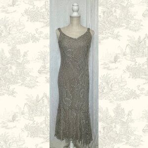 Vintage Spencer Alexis Womens Dress P/L Large Petite Gray Crochet Metallic Maxi